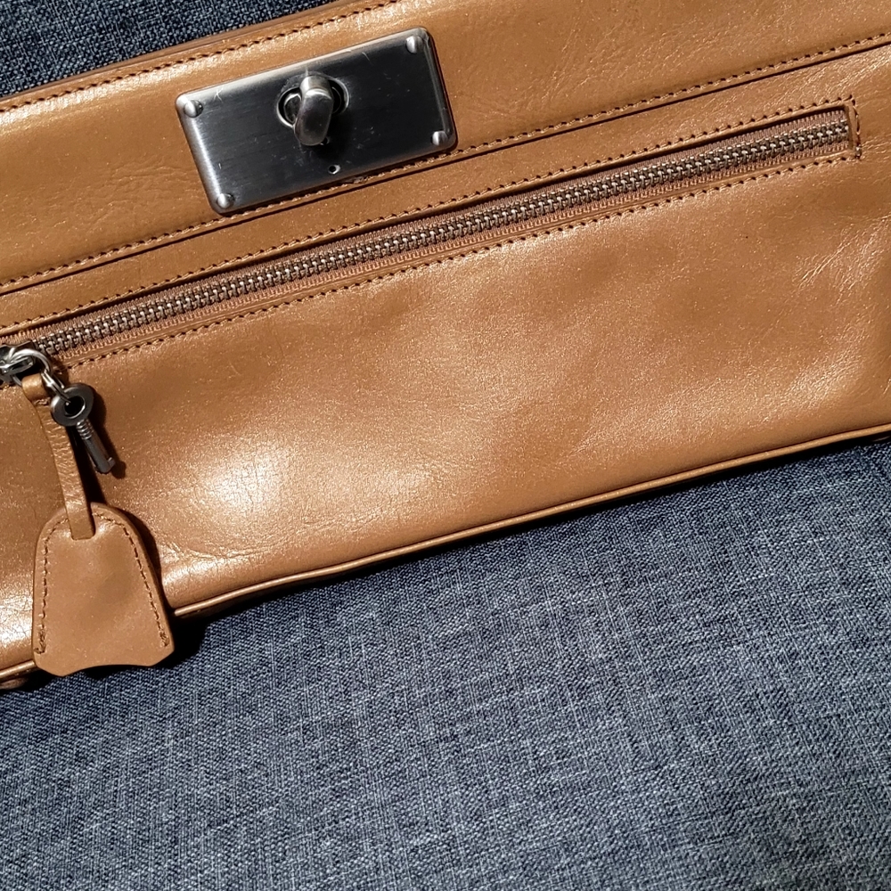 BCBG tan clutch